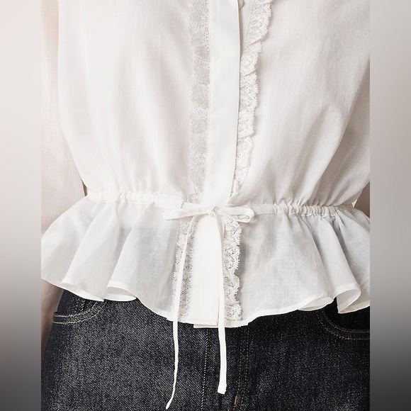 NWT J. Crew Lace-trim cinched-waist top in cotton voile - Picture 3 of 8